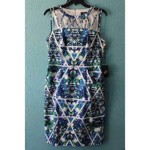 Adrianna Papell White Blue Green Dress